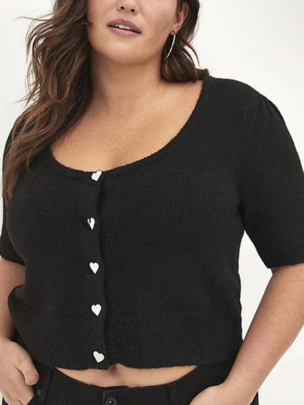 Torrid - Cropped Short Sleeved Heart Button-Up Sweater -  size 4 - cashmere